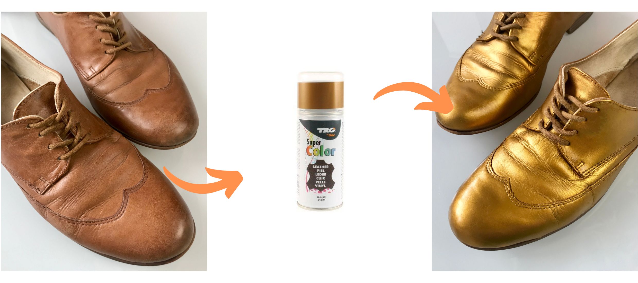 Zlatá barva ve spreji na kožené boty Super Color Gold 313